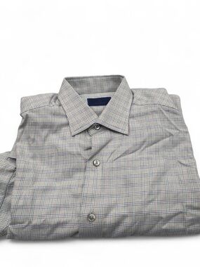 NWOT David Donahue light green plaid button-up shirt Size M